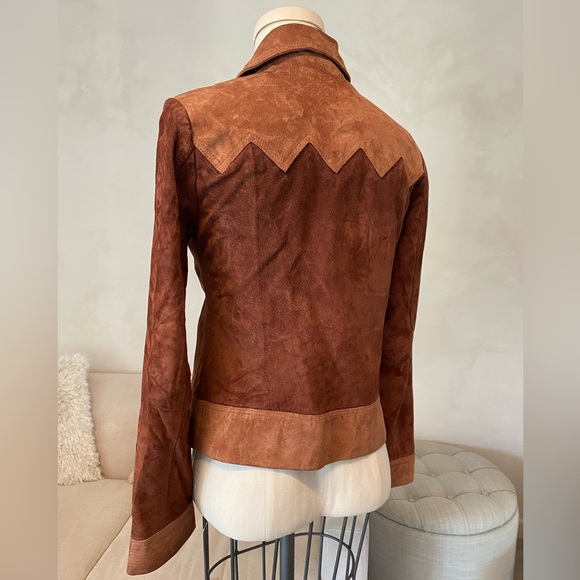 SUEDE PATCHWORK 70s STYLE ZIP UP LEATHER JACKET - Picture 5 of 14